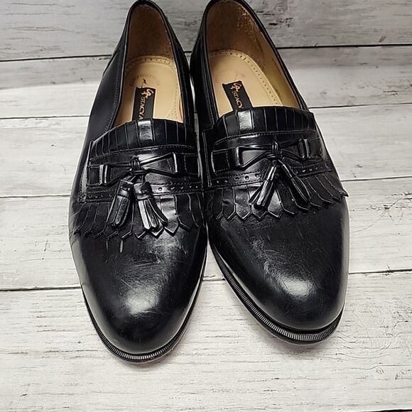 Stacy Adams Mens Leather Kiltie Tassel Dress Shoes Sz 11M Black Slip On - Picture 2 of 11